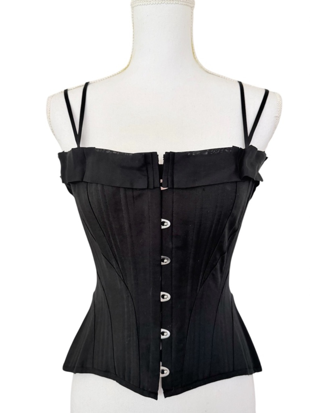 VINTAGE Moda International Black Corset - Silk Ruffle - Size Small